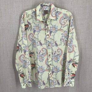 Rare Rabbit Paisley Floral Shirt Mens Size M Green Cotton Boho Coastal